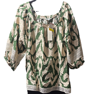 NWT Rachel Zoe Green and Cream Linen Women's Top